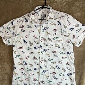 Cornerstone Bodega Mens Shirt Button Up Short Sleeve Sneakers Print White Large